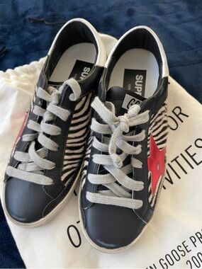 NEVER WORN ONLY TRIED ON SIZE 35 Golden Goose Black Zebra Print with red star